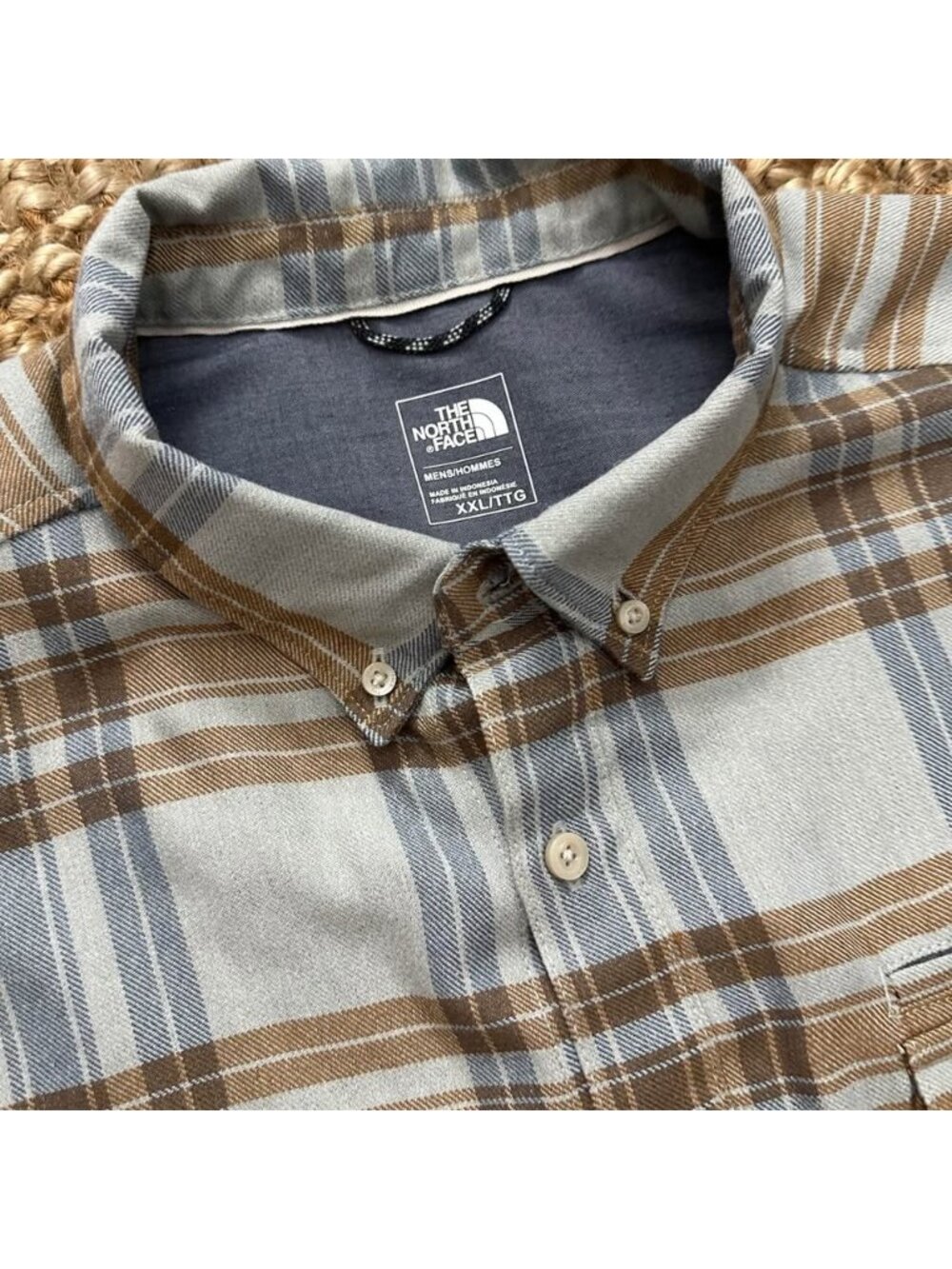 North Face Men's Size XXL Flannel Shirt Long Sleeve Plaid Brown Gray Button Up